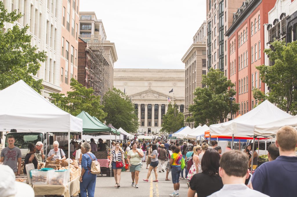 The FRESHFARM Penn Quarter Market at its original location circa 2013. Photo by Josh Cogan. 